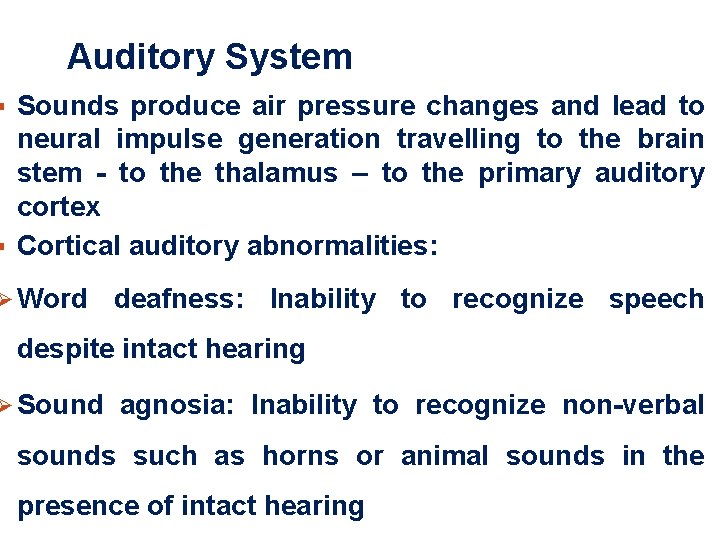 Auditory System § Sounds produce air pressure changes and lead to neural impulse generation Auditory System § Sounds produce air pressure changes and lead to neural impulse generation
