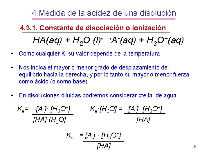 4. Medida de la acidez de una disolución 4. 3. 1. Constante de disociación
