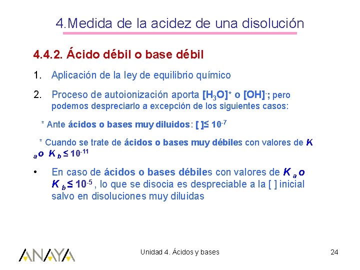 4. Medida de la acidez de una disolución 4. 4. 2. Ácido débil o