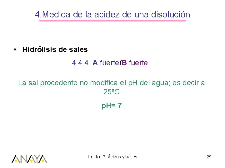 4. Medida de la acidez de una disolución • Hidrólisis de sales 4. 4.