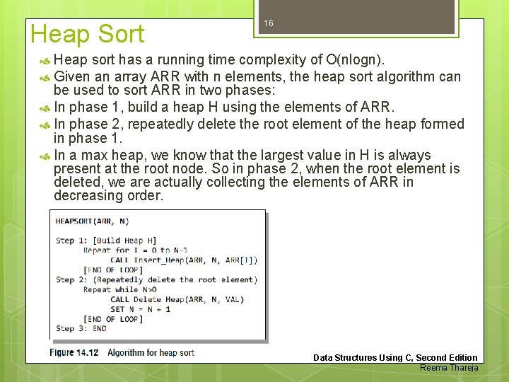 Heap Sort 16 Heap sort has a running time complexity of O(nlogn). Given an