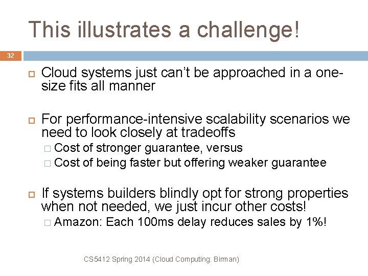 This illustrates a challenge! 32 Cloud systems just can’t be approached in a onesize