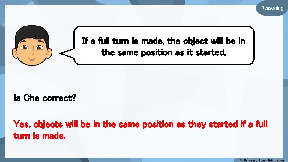 If a full turn is made, the object will be in the same position