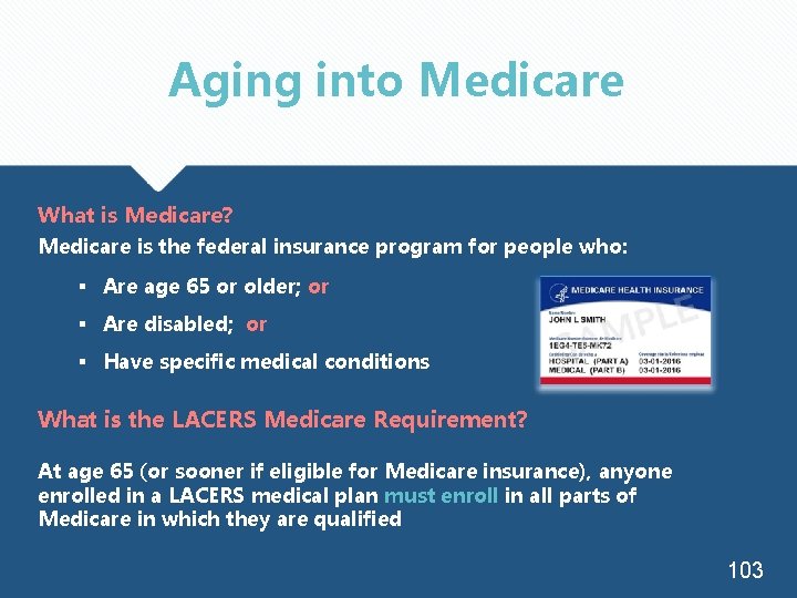Aging into Medicare What is Medicare? Medicare is the federal insurance program for people