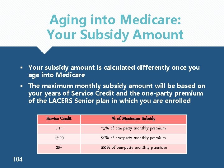 Aging into Medicare: Your Subsidy Amount § Your subsidy amount is calculated differently once