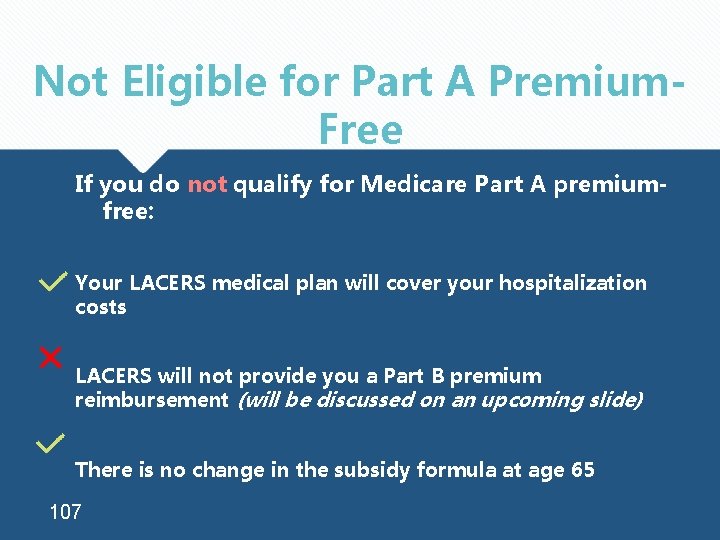 Not Eligible for Part A Premium. Free If you do not qualify for Medicare