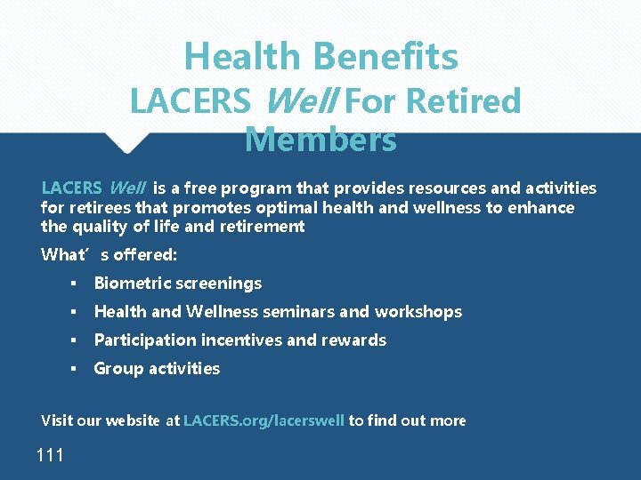 Health Benefits LACERS Well For Retired Members LACERS Well is a free program that