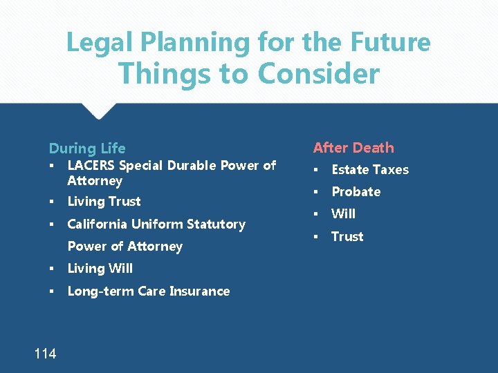 Legal Planning for the Future Things to Consider During Life § LACERS Special Durable