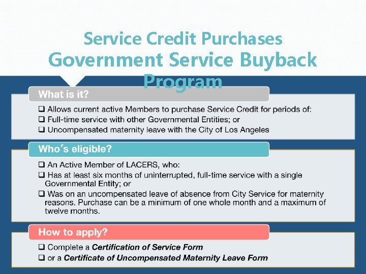 Service Credit Purchases Government Service Buyback Program 
