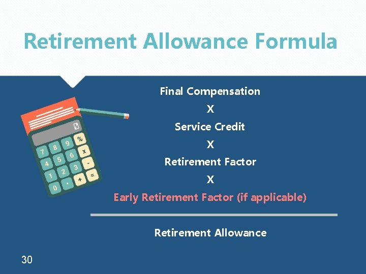 Retirement Allowance Formula Final Compensation X Service Credit X Retirement Factor X Early Retirement