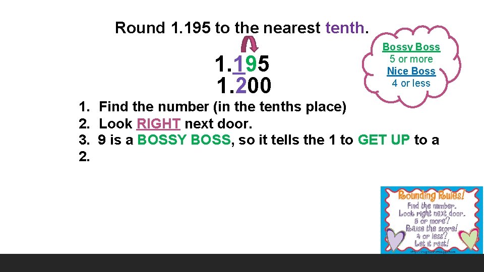 Round 1. 195 to the nearest tenth. 1. 195 1. 200 Bossy Boss 5