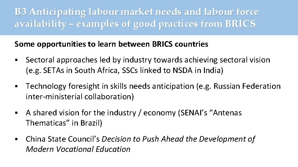 B 3 Anticipating labour market needs and labour force availability – examples of good