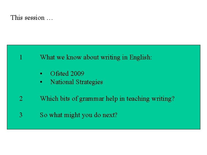 This session … 1 What we know about writing in English: • • Ofsted