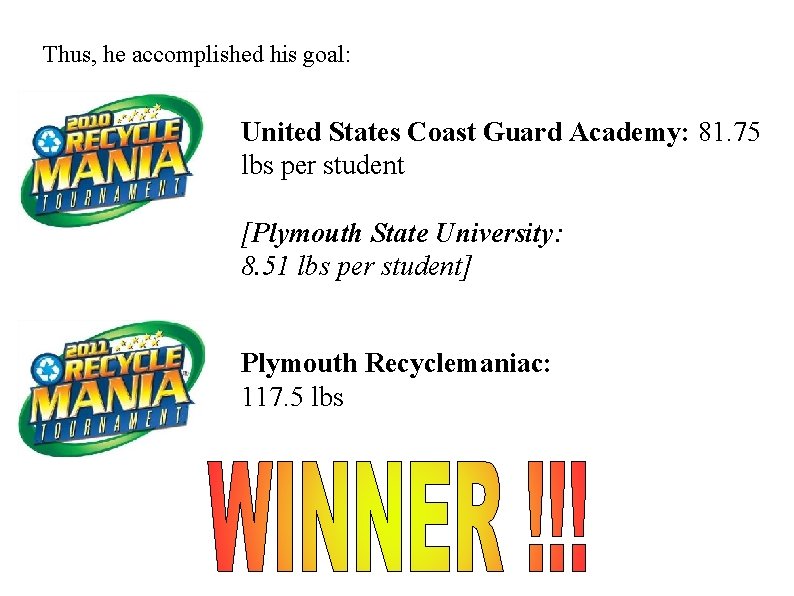 Thus, he accomplished his goal: United States Coast Guard Academy: 81. 75 lbs per