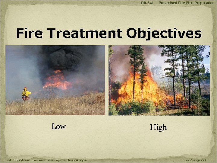 RX-341 Prescribed Fire Plan Preparation Fire Treatment Objectives Low Unit 4 Risk Assessment and