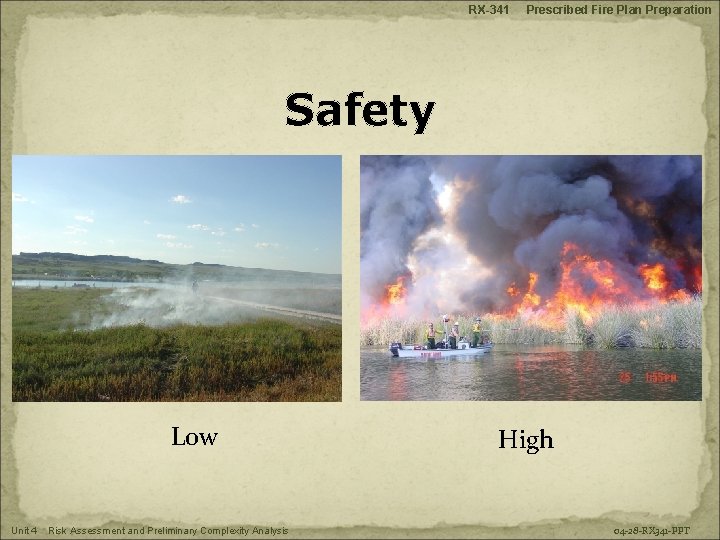 RX-341 Prescribed Fire Plan Preparation Safety Low Unit 4 Risk Assessment and Preliminary Complexity