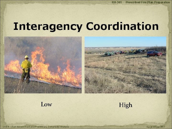RX-341 Prescribed Fire Plan Preparation Interagency Coordination Low Unit 4 Risk Assessment and Preliminary