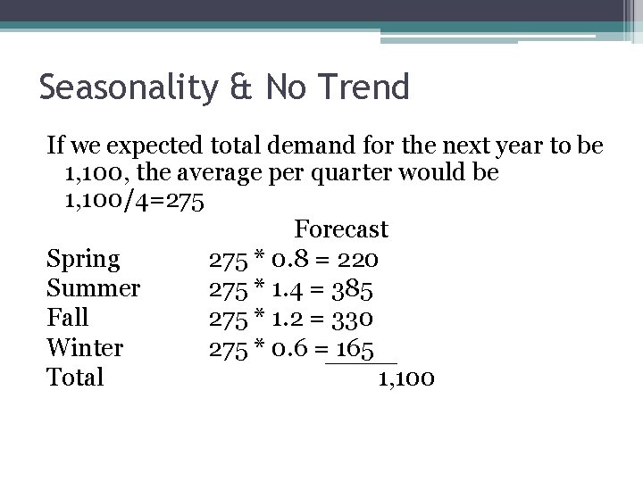 Seasonality & No Trend If we expected total demand for the next year to