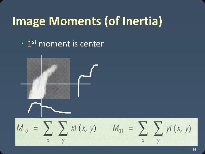 Image Moments (of Inertia) 1 st moment is center 14 