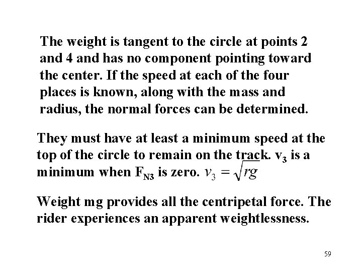The weight is tangent to the circle at points 2 and 4 and has
