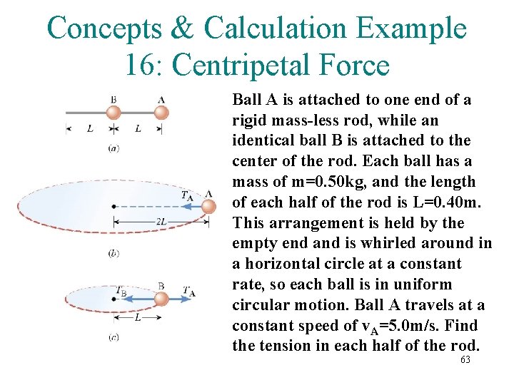 Concepts & Calculation Example 16: Centripetal Force Ball A is attached to one end