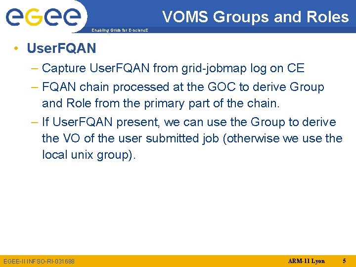 VOMS Groups and Roles Enabling Grids for E-scienc. E • User. FQAN – Capture