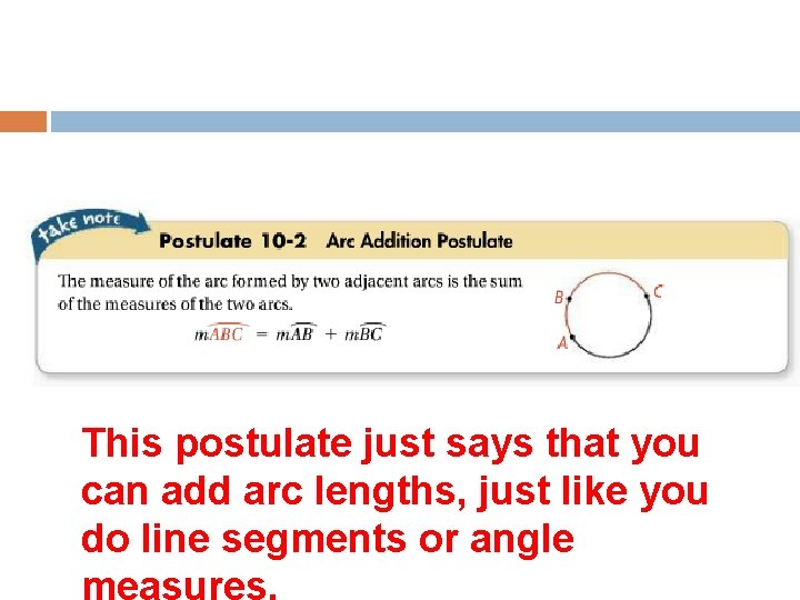 This postulate just says that you can add arc lengths, just like you do