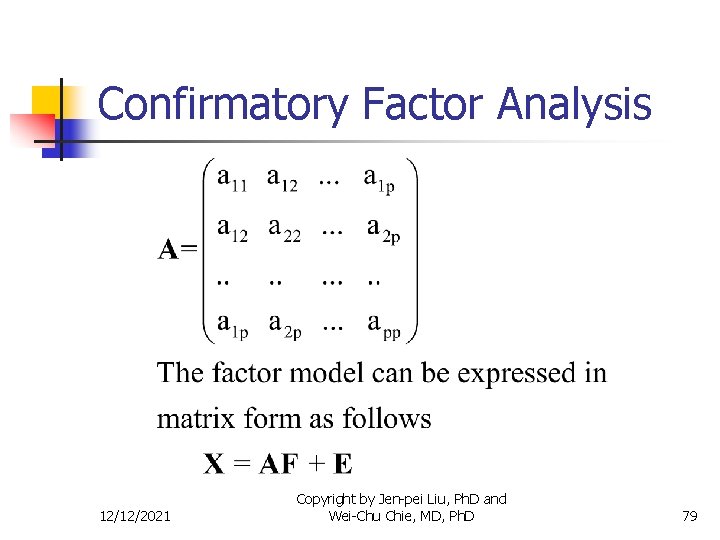 Confirmatory Factor Analysis 12/12/2021 Copyright by Jen-pei Liu, Ph. D and Wei-Chu Chie, MD,