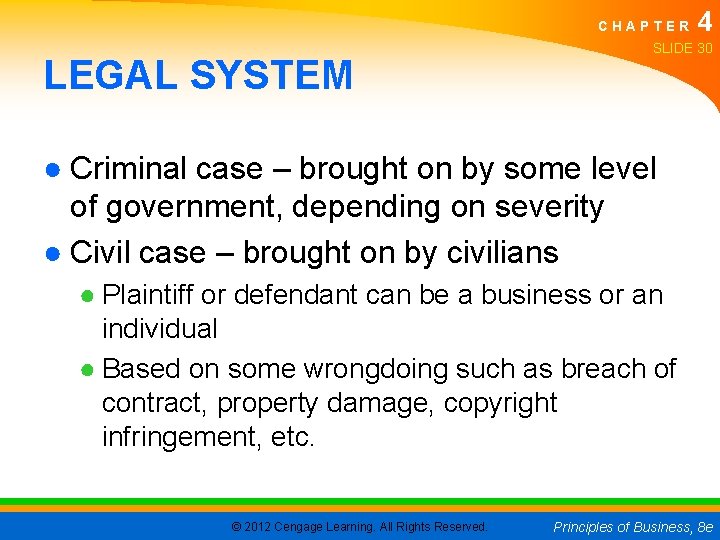 CHAPTER LEGAL SYSTEM 4 SLIDE 30 ● Criminal case – brought on by some