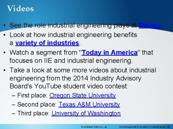Videos • See the role industrial engineering plays at Disney. • Look at how