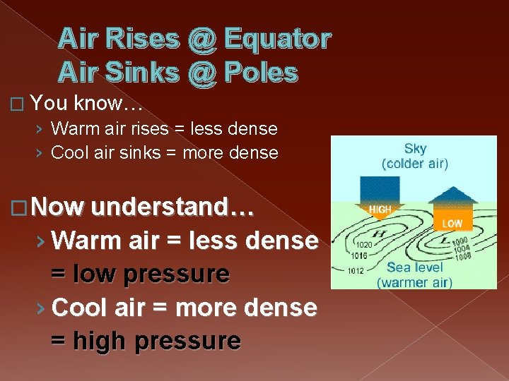 Air Rises @ Equator Air Sinks @ Poles � You know… › Warm air