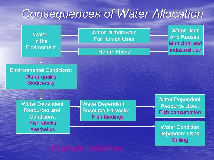 Consequences of Water Allocation Water in the Environment Water Withdrawals For Human Uses Return