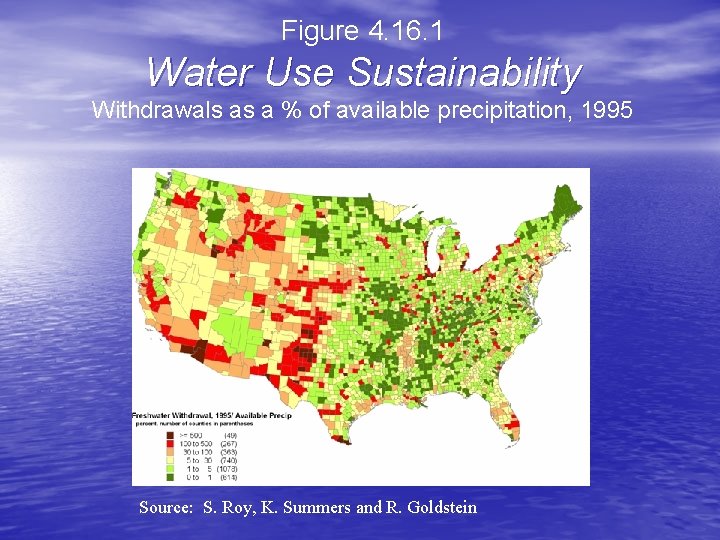 Figure 4. 16. 1 Water Use Sustainability Withdrawals as a % of available precipitation,