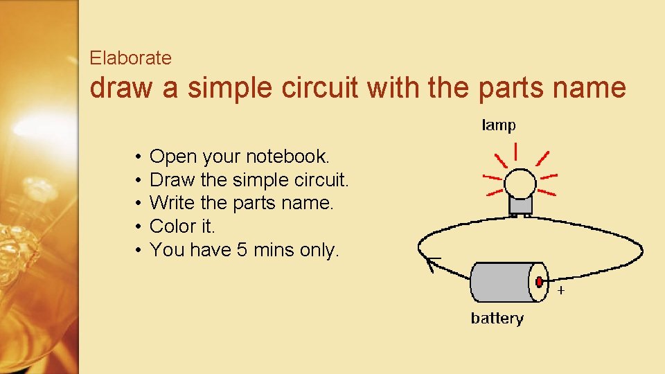 Elaborate draw a simple circuit with the parts name • • • Open your
