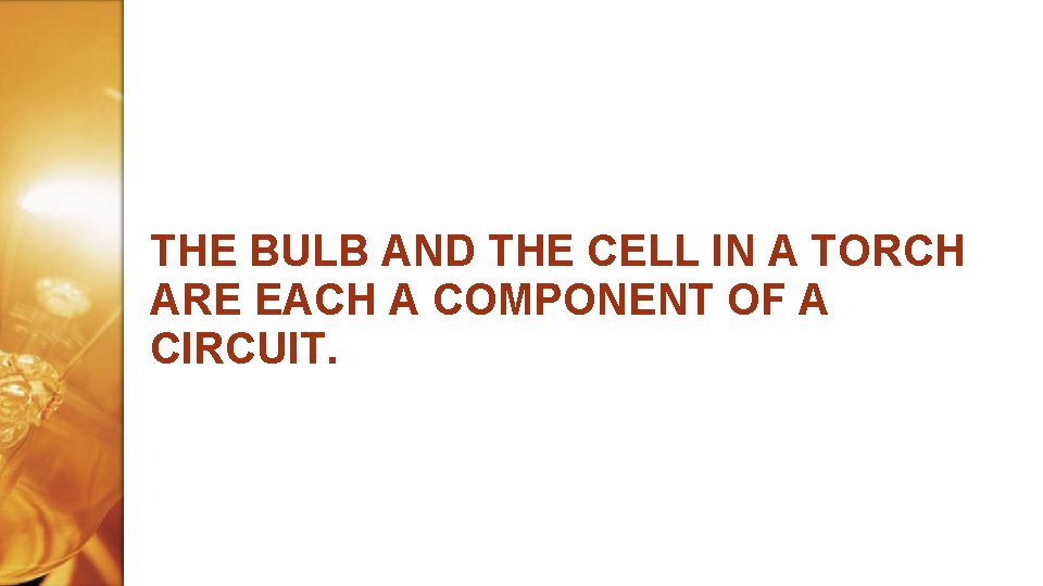 THE BULB AND THE CELL IN A TORCH ARE EACH A COMPONENT OF A