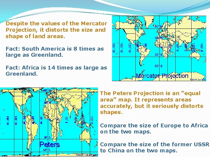 Despite the values of the Mercator Projection, it distorts the size and shape of