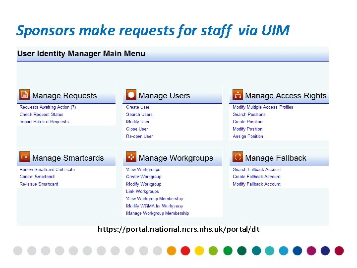 Sponsors make requests for staff via UIM https: //portal. national. ncrs. nhs. uk/portal/dt 