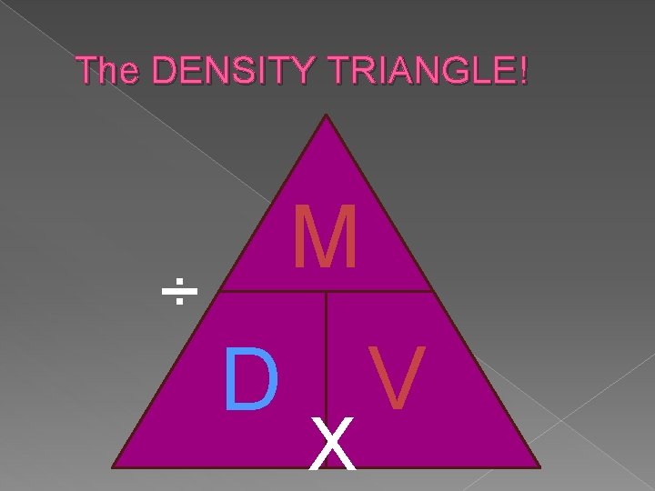 The DENSITY TRIANGLE! ÷ M D V X  The DENSITY TRIANGLE! ÷ M D V X