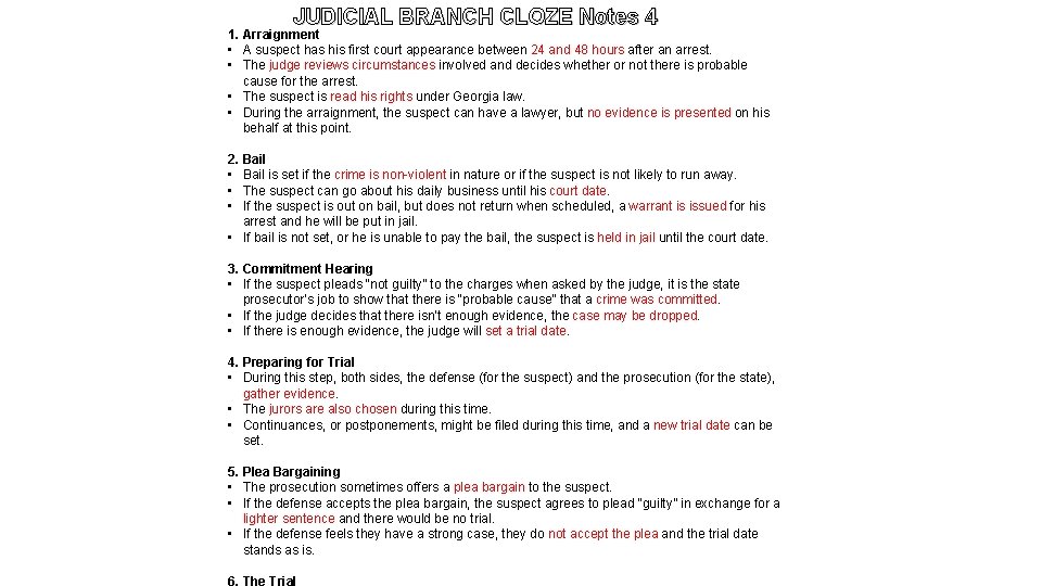 JUDICIAL BRANCH CLOZE Notes 1 KEY Judicial Branch