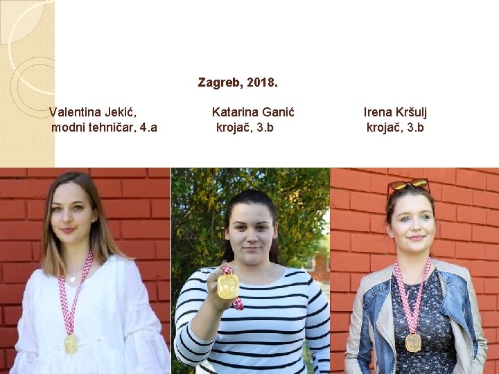 Zagreb, 2018. Valentina Jekić, modni tehničar, 4. a Katarina Ganić krojač, 3. b Irena