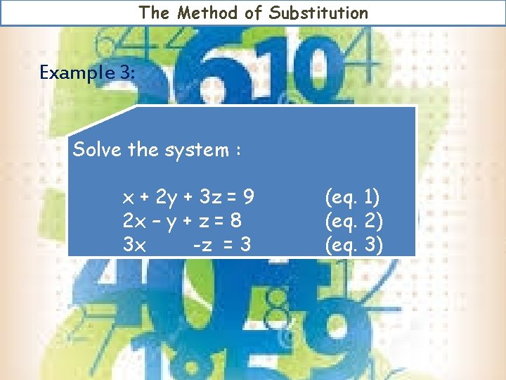 The Method of Substitution Example 3: Solve the system : x + 2 y The Method of Substitution Example 3: Solve the system : x + 2 y