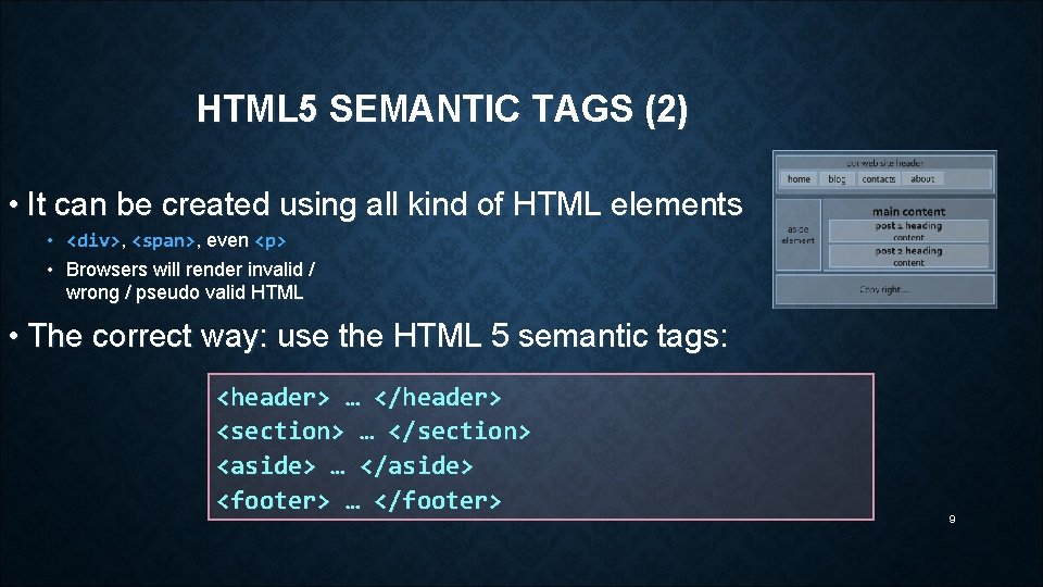 HTML 5 SEMANTIC TAGS (2) • It can be created using all kind of
