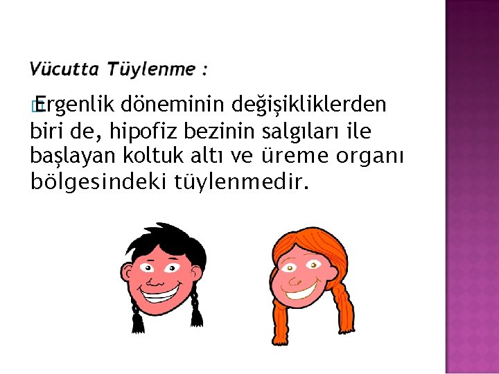 � Ergenlik döneminin değişikliklerden biri de, hipofiz bezinin salgıları ile başlayan koltuk altı ve