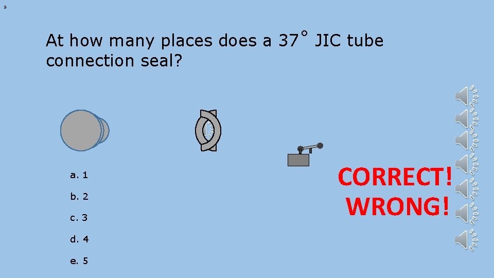 9 At how many places does a 37˚ JIC tube connection seal? a. 1