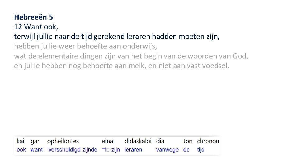Hebreeën 5 12 Want ook, terwijl jullie naar de tijd gerekend leraren hadden moeten