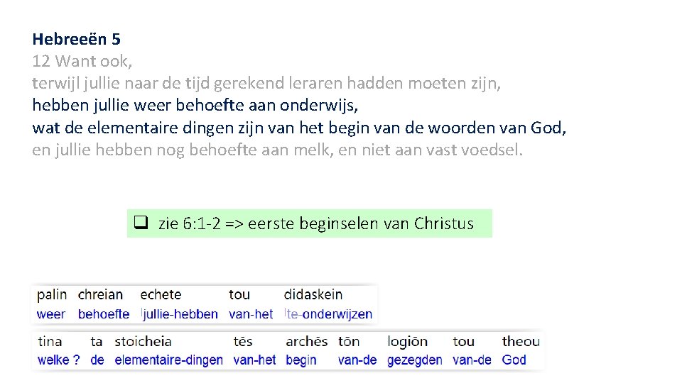 Hebreeën 5 12 Want ook, terwijl jullie naar de tijd gerekend leraren hadden moeten