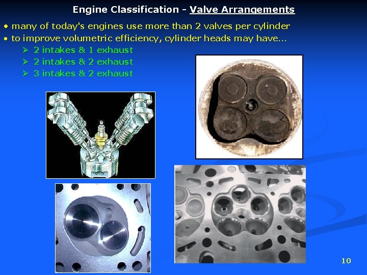 Engine Classification - Valve Arrangements • many of today's engines use more than 2