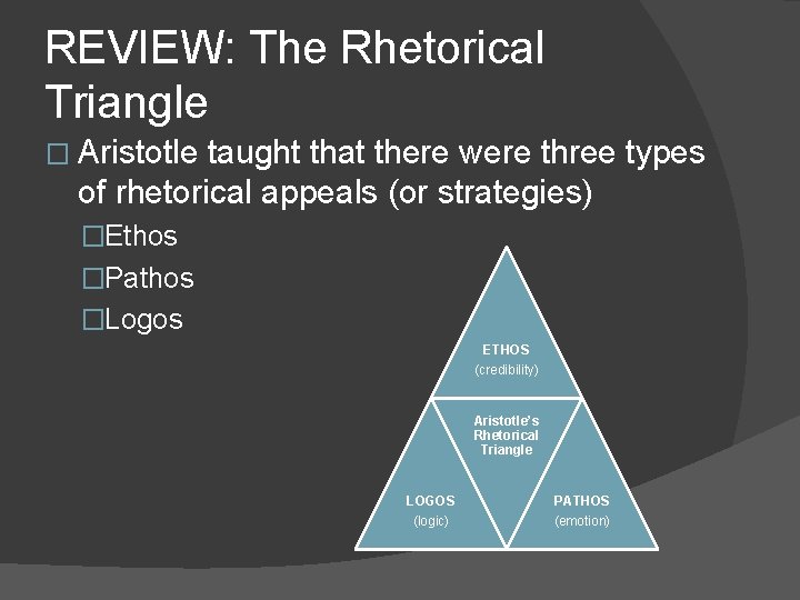 REVIEW: The Rhetorical Triangle � Aristotle taught that there were three types of rhetorical