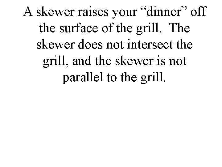 A skewer raises your “dinner” off the surface of the grill. The skewer does