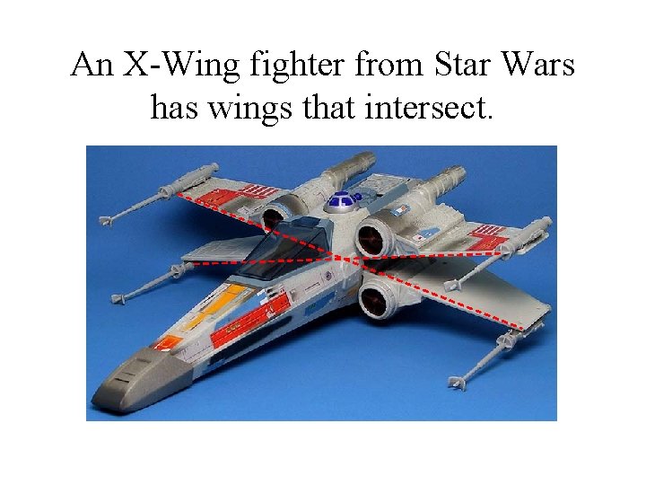 An X-Wing fighter from Star Wars has wings that intersect. 